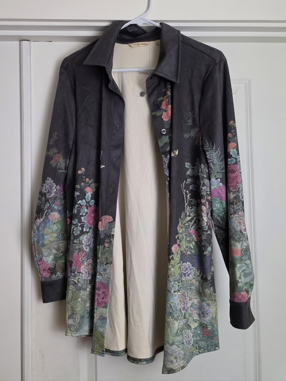 New Women’s Floral Print Long Button Up Jacket "Japanese Garden"